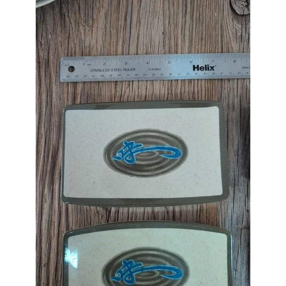 Vintage Style Sushi Plates Set of 6 Speckled Cream Blue Abstract Design - Picture 12 of 16